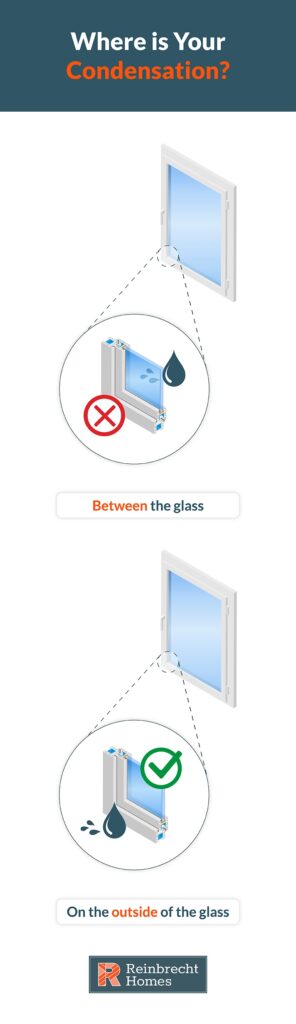 Where is your condensation? Image shows moisture inside the window panes vs. outside the window panes