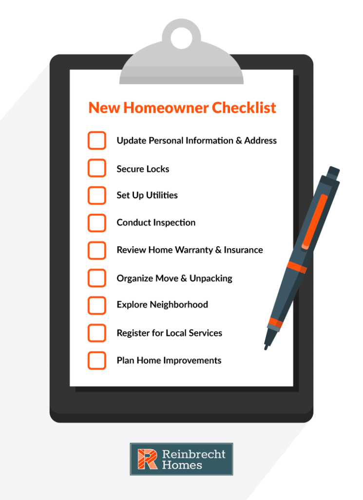 New homeowner checklist for managing utilities, security, and neighborhood integration.