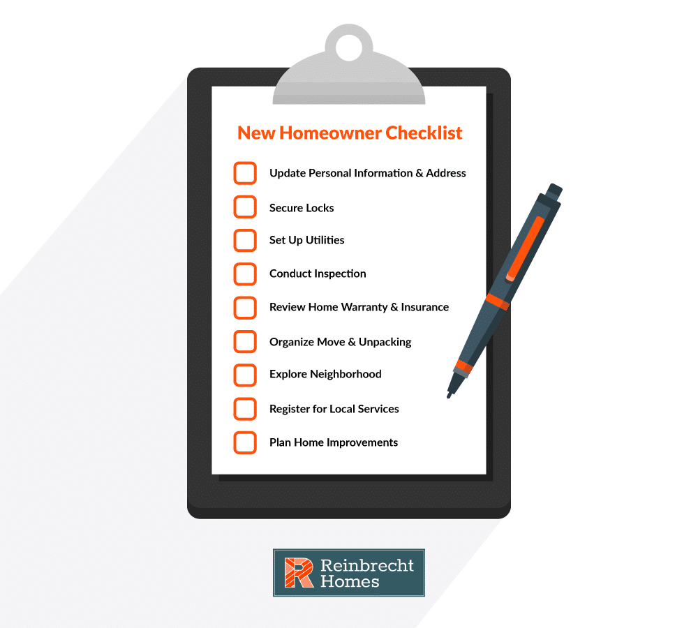 New homeowner checklist for utilities, security, insurance, and more essential tasks.