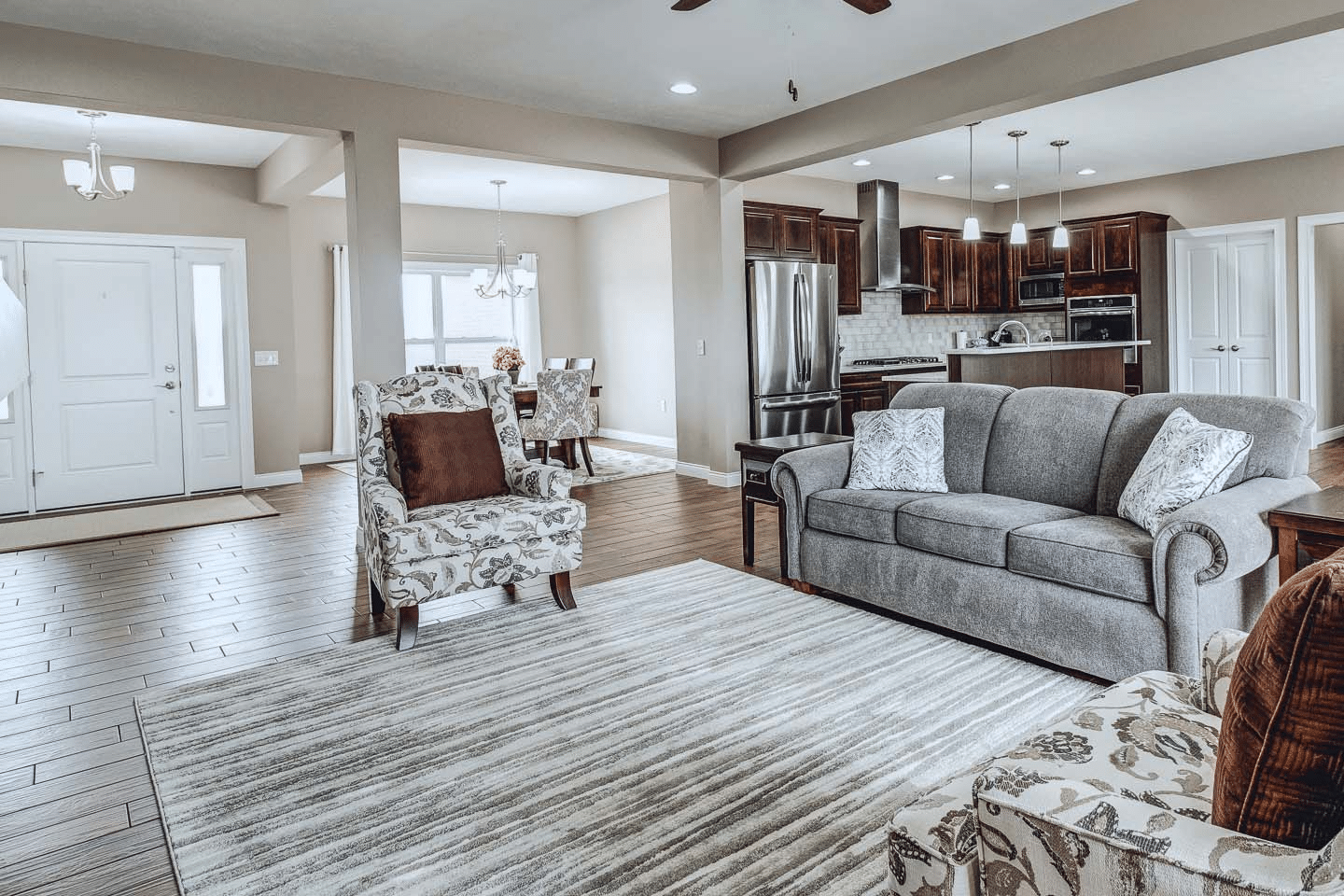 Modern living room featuring stylish furniture and an open floor plan.