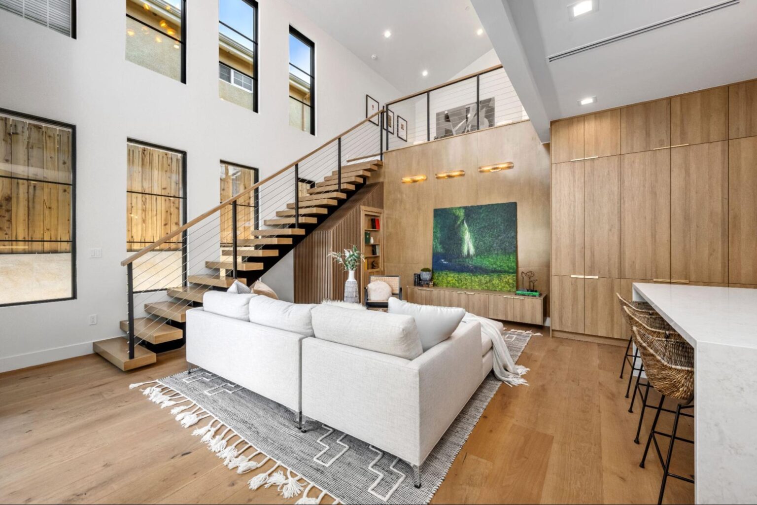 Stylish living room with modern decor and bright, airy ambiance.