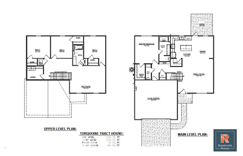 Turquoise Home Design: Detailed Upper and Main Level Floor Plans.