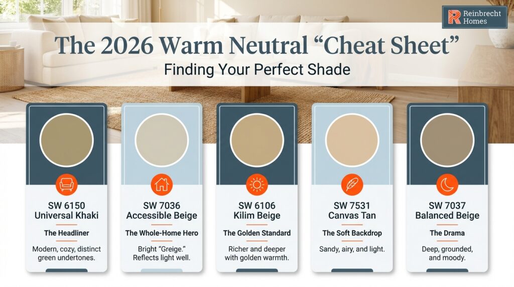 Discover the perfect warm neutral paint shades with this 2026 cheat sheet.