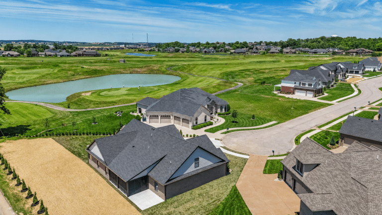 Beautiful homes in a golf course residential area with scenic views and tranquil surroundings.