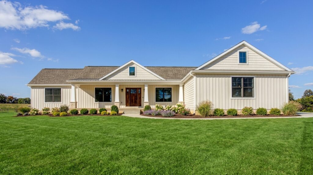 Charming country home with lush greenery and clear blue skies. Perfect for serene living.