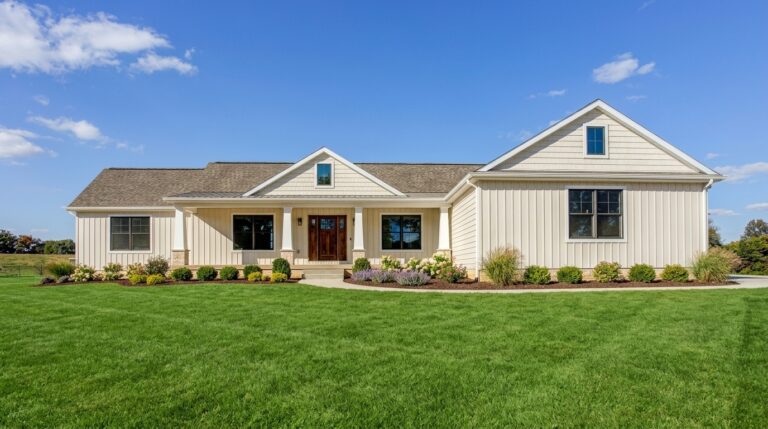 Charming country home with lush greenery and clear blue skies. Perfect for serene living.
