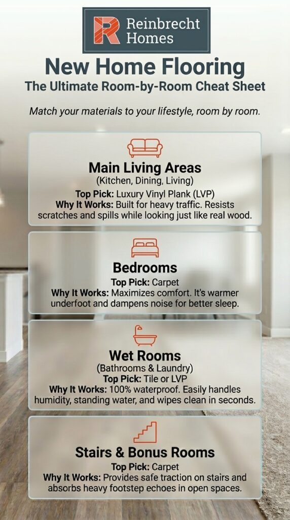 Ultimate guide for selecting flooring materials for every room in your new home.