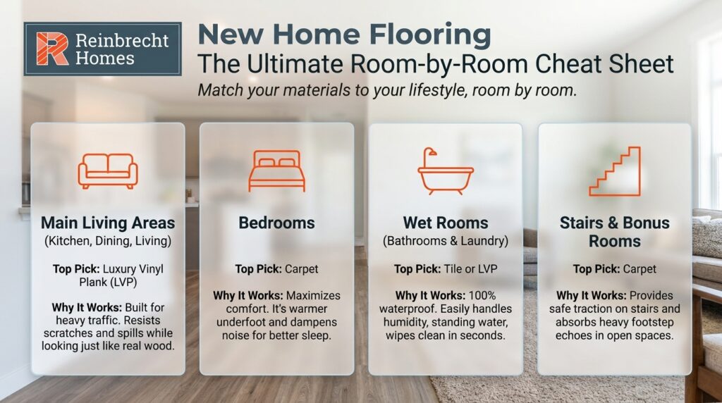 Comprehensive guide to choosing flooring for every room in your new home.