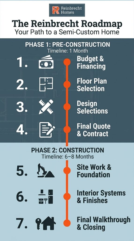 Reinbrecht Homes roadmap for building your dream semi-custom home efficiently.