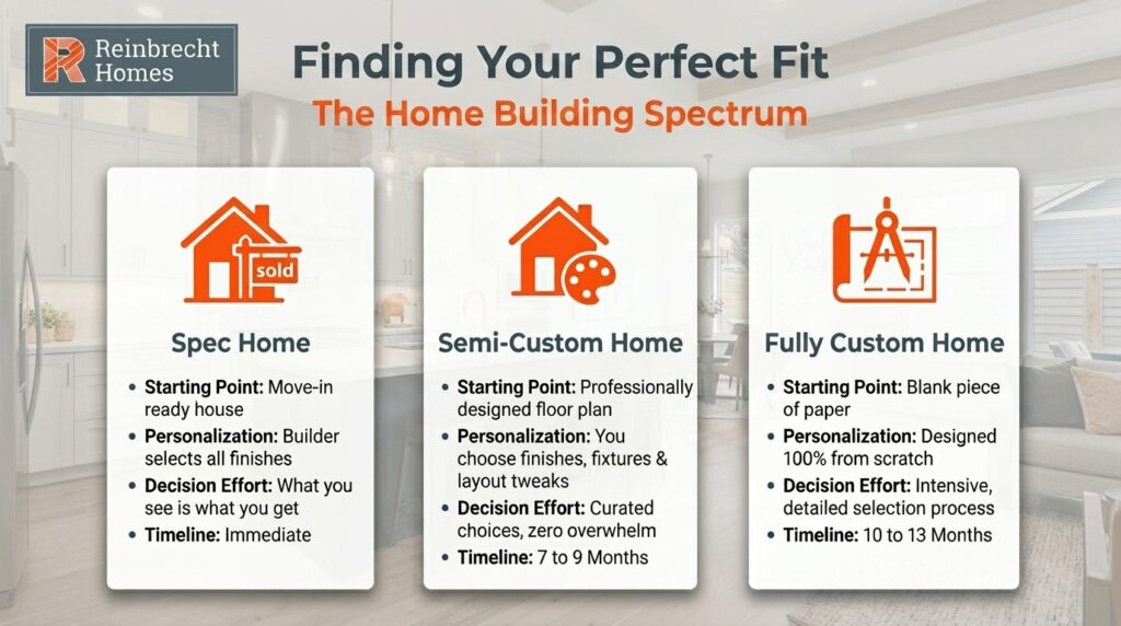 Discover your ideal home: Spec, Semi-Custom, and Custom options available.