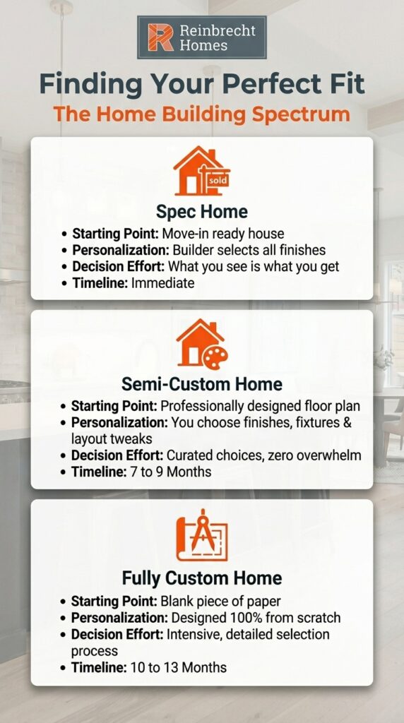 Explore the key differences between spec, semi-custom, and custom homes.