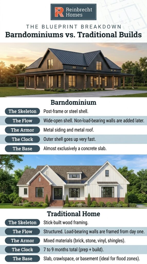 Barndominiums versus traditional homes: comparing design, materials, and construction speed.