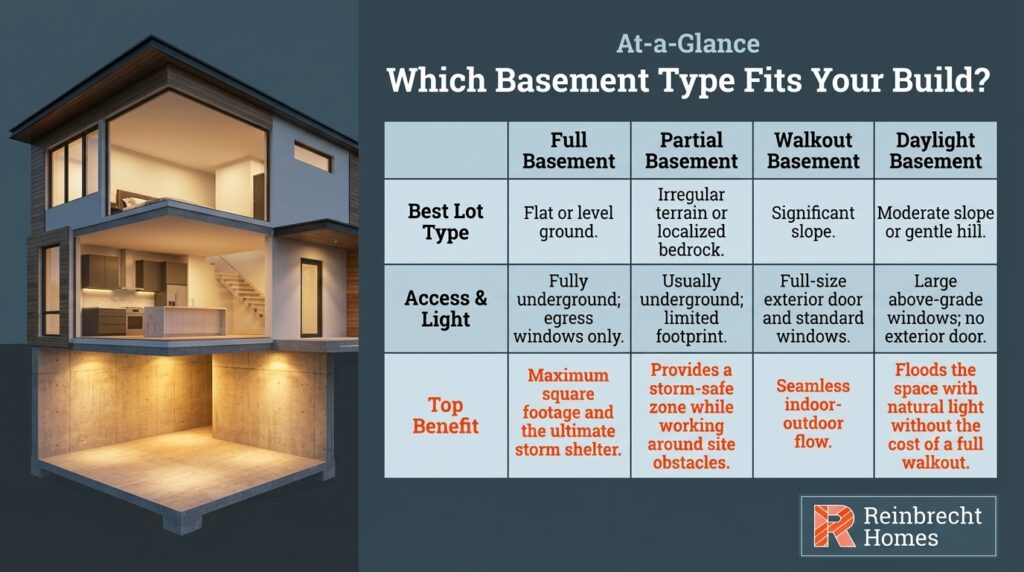 Explore different basement types for your home, including full, partial, walkout, and daylight.