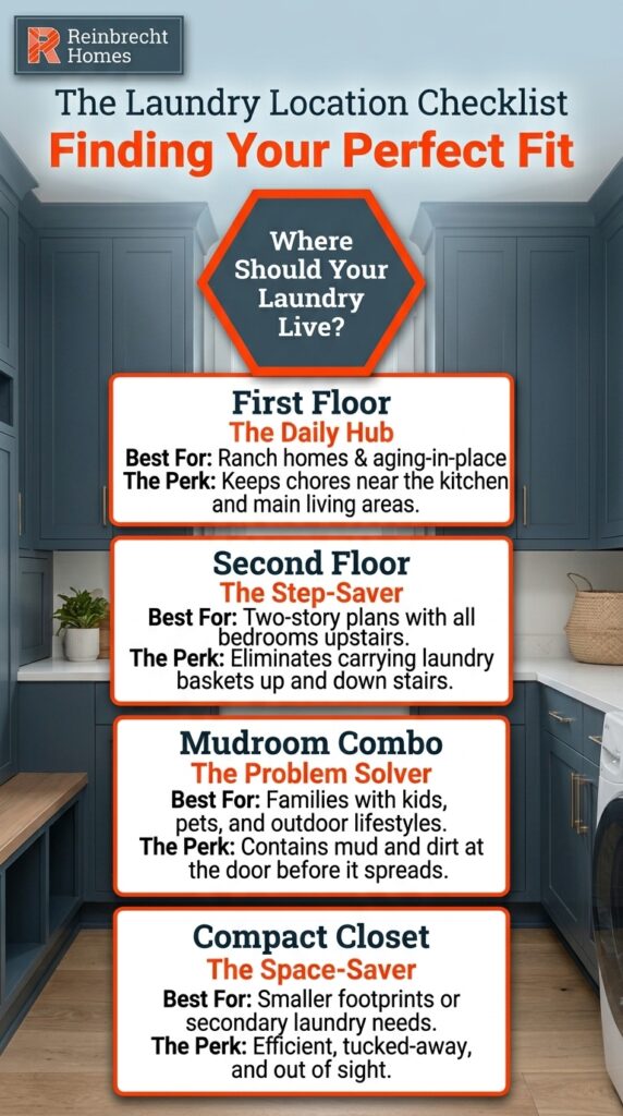 Laundry room layout options for efficient and convenient home organization.