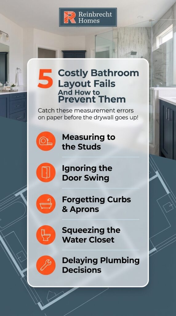 Costly bathroom layout fails and tips for optimizing primary bathroom dimensions.