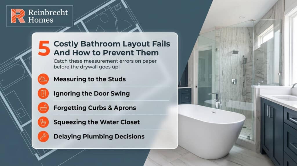 Costly bathroom layout fails can be avoided with proper measurement of primary bathroom dimensions.