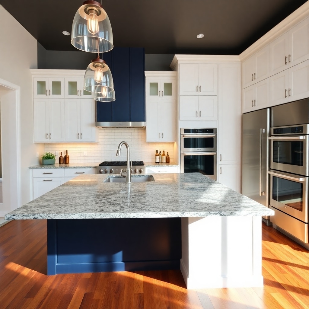 Stylish modern kitchen with sleek cabinetry and a spacious island countertop.