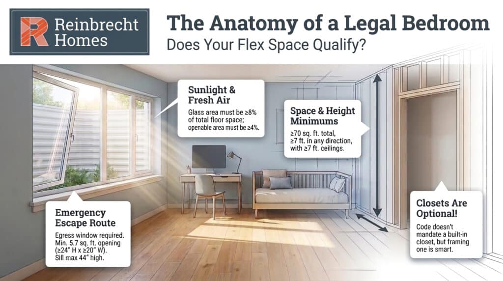 Explore essential guidelines for transforming a flex room into a legal bedroom.