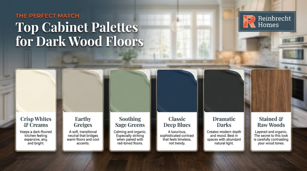 Ideal cabinet colors for dark wood floors enhance your kitchens elegance and warmth.