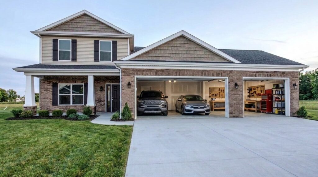 Beautiful two-story home with garage and landscaped lawn for sale.