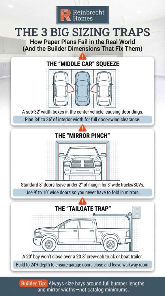 Avoid common sizing traps for vehicles in garage designs to ensure accessibility and functionality.