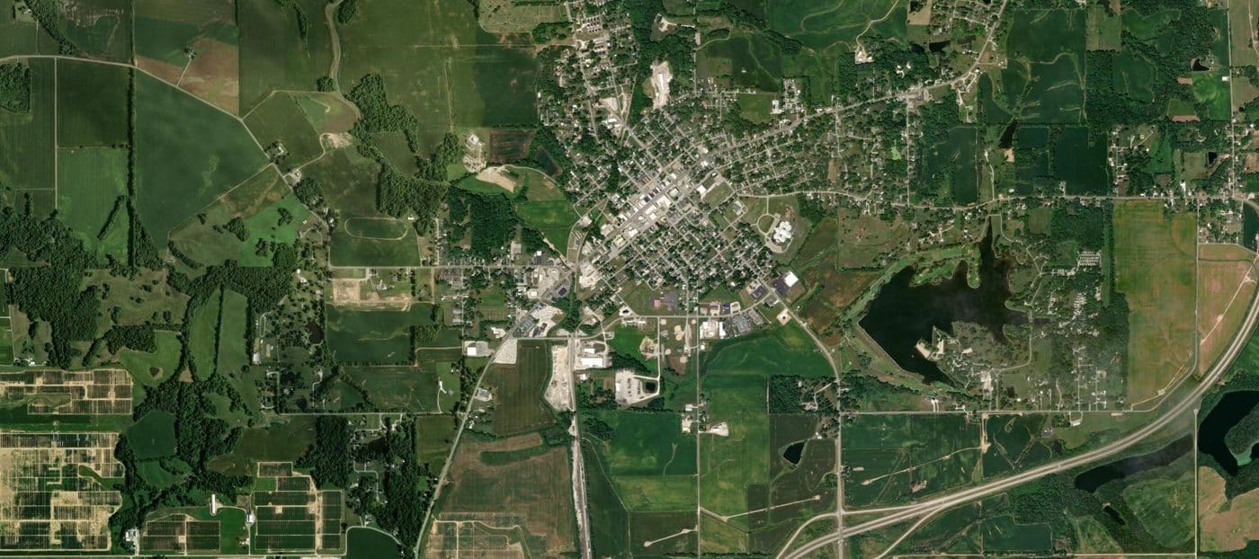 Satellite map showing The Meadows at Parkview in Petersburg, Indiana