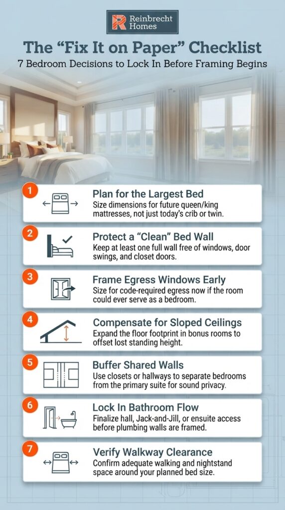 Bedroom checklist for planning average bedroom size and design elements efficiently.