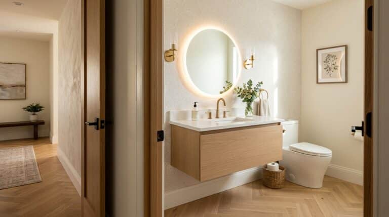 Stylish modern bathroom design featuring natural elements and elegant fixtures.