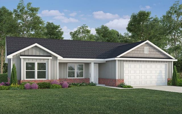 The Juniper floor plan, a single-storey home with an attached two-car garage
