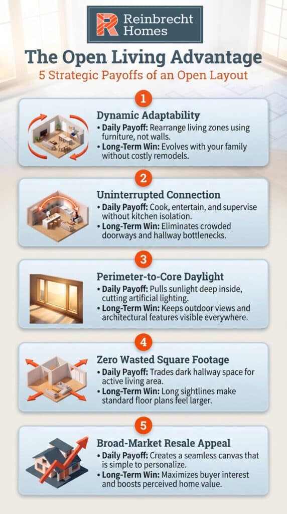 Explore the benefits of open concept floor plans in modern home design.