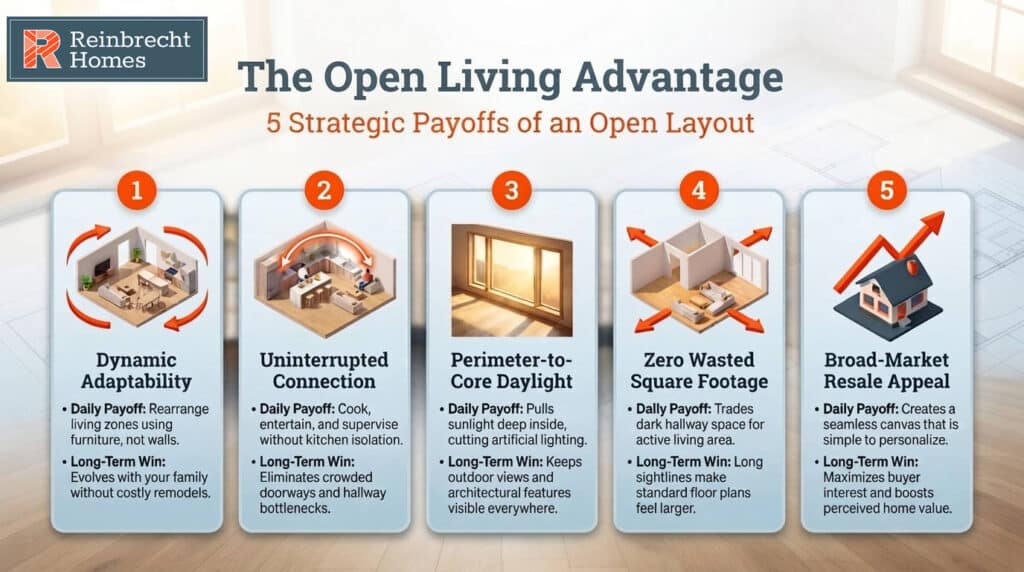 Explore the benefits of open concept floor plans for modern living advantages.
